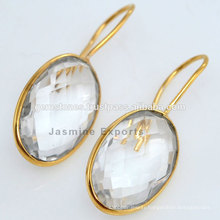 Designer Gold Vermeil Crystal Quartz Silver Gemstone Earring For Very Special Day Christmas